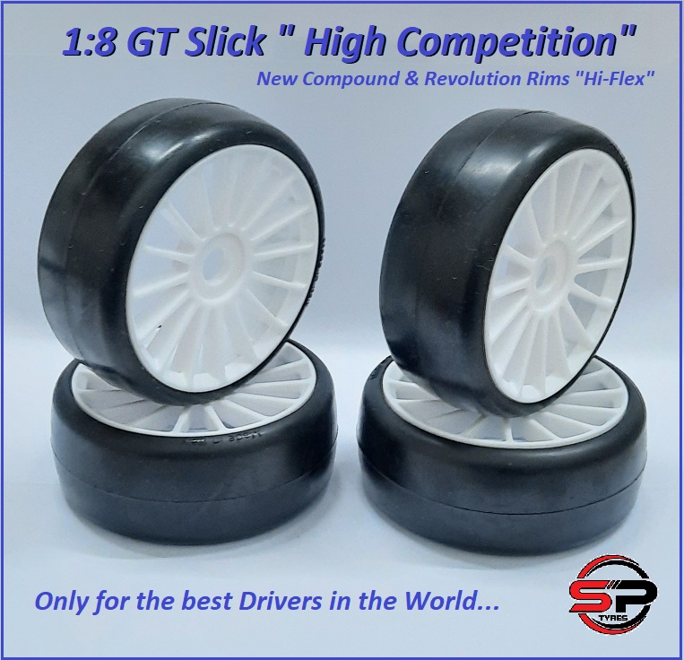 1/8 GT TIRES SLICK HIGH TEMPERATURES EXTRA SOFT (1 set=2 pairs)
